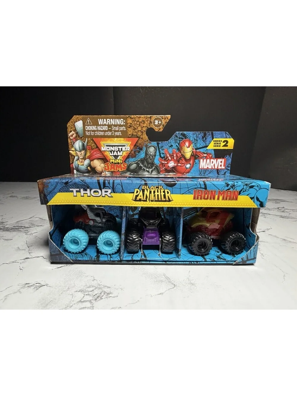 NEW Monster Jam 3pk Minis Series 1 Marvel Thor/Black Panther/Iron Man 1:87 Scale